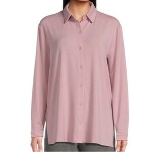 Eileen Fisher Women’s Pink Fine Jersey Classic Collar Long Sleeve Shirt Sz L NWT
